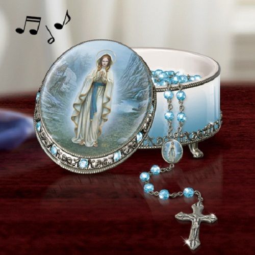 Trinket Box Bradford Exchange Our Blessed Mother with Rosary Religious Music 